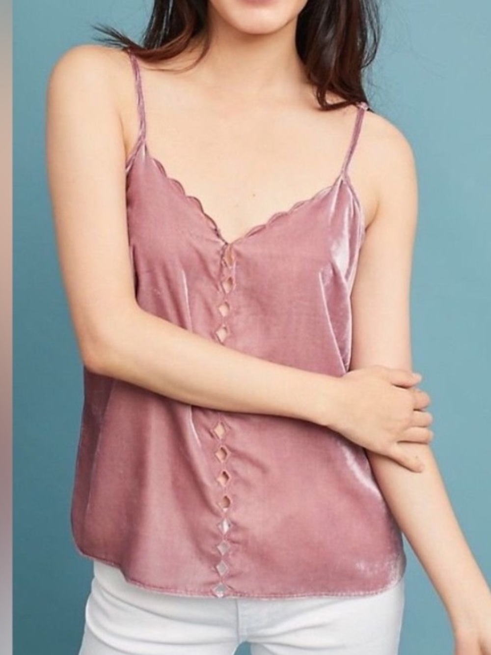 Anthropologie Maeve Crushed Velvet Scallop Cami⁠ Top